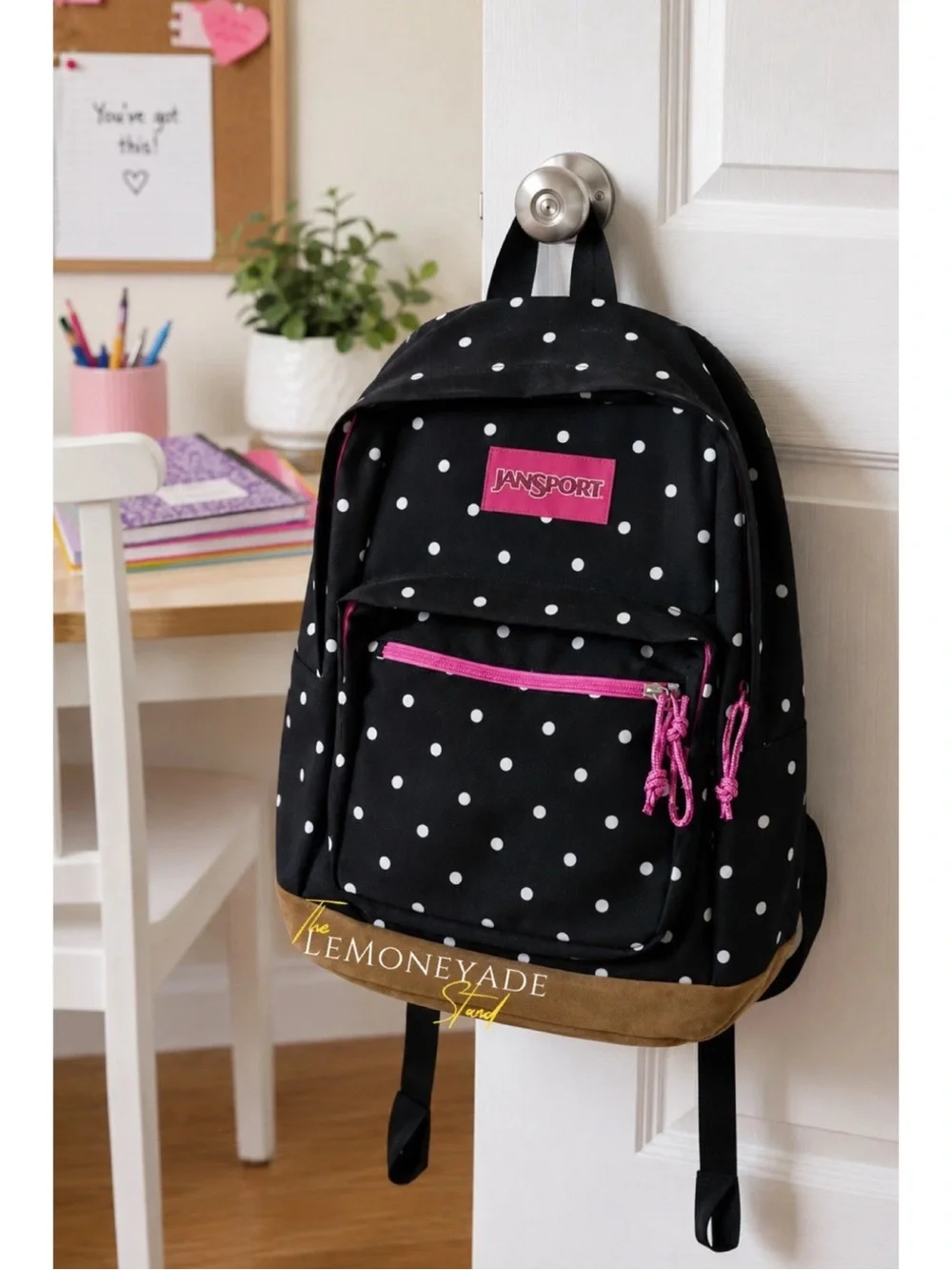 NWT Victoria’s Secret PINK x Jansport Black Polka Dot Right Backpack School Bag